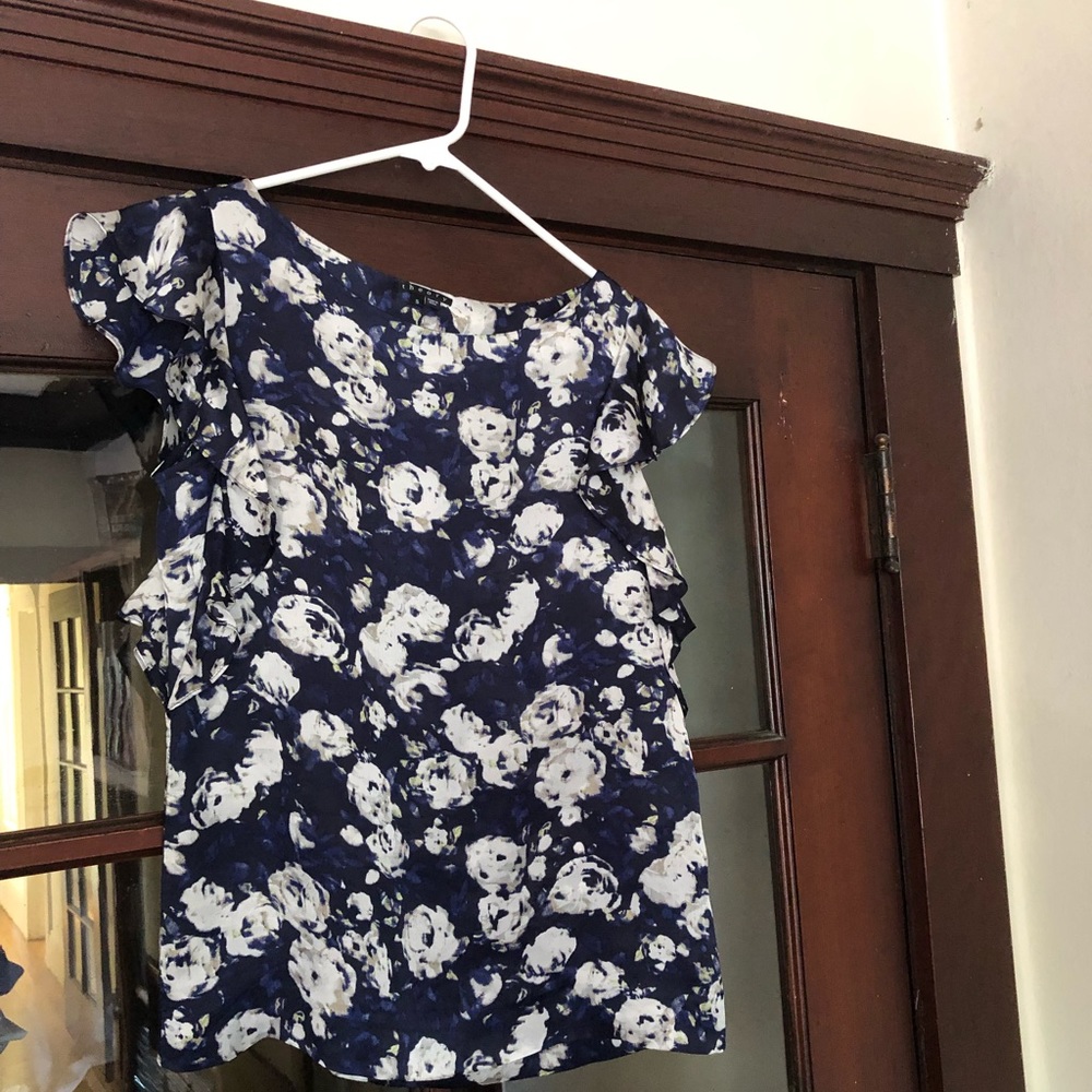 Theory Floral Sleeveless Blouse S Deep Blue